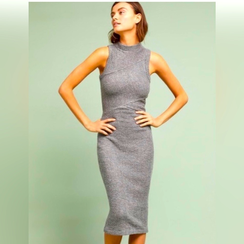 🍒 NWT L Plenty by Tracy Reese Knit gray sheath sweater dress